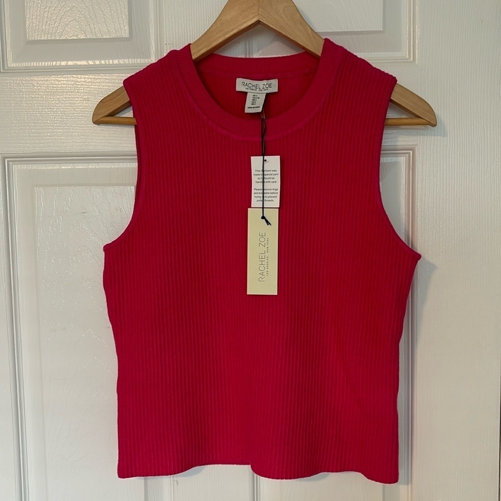 RACHEL ZOE sleeveless ribbed knit top sweater vest hot pink size large BNWT